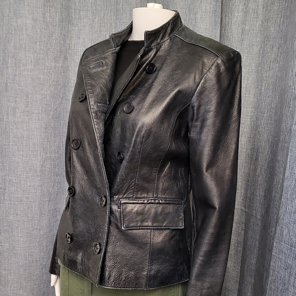 INC Intl Moto Jacket Leather Double Breasted Black Distressed VTG Women's S - Picture 16 of 16